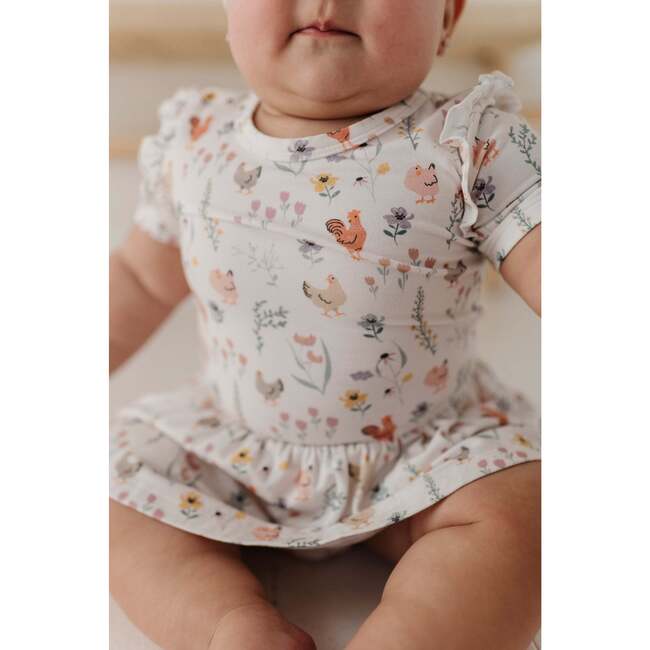 Girl's Short Sleeve Bodysuit Dress Set Floral Chickens - Dresses - 5