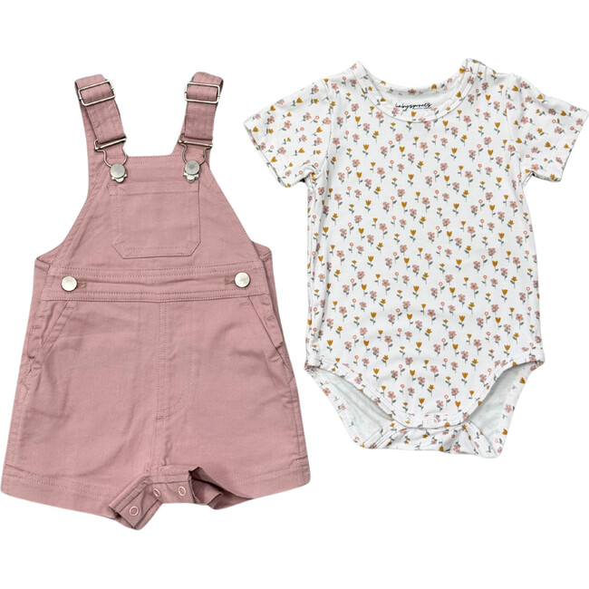 Cotton Overalls Set Spring Mauve/Mini Daisy in Cream