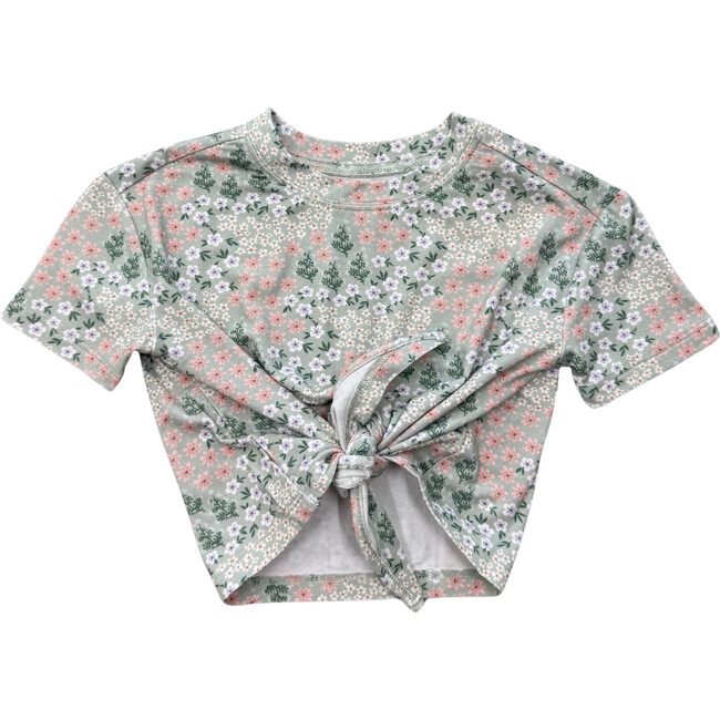 Girl's Tie Front Shirt Aqua Grey Floral