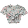 Girl's Tie Front Shirt Aqua Grey Floral - T-Shirts - 1 - thumbnail