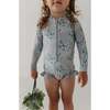 Girl's One-Piece Ruffle Rash Guard Swimsuit Aqua Grey Floral - One Pieces - 4