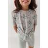 Girl's Tie Front Shirt Aqua Grey Floral - T-Shirts - 5