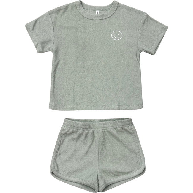 Short Sleeve Cotton Terry Set Aqua Grey