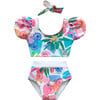 Lola Puff Sleeve High-Waist Two-Piece Swimsuit & Hair Band Set, Puerto Viejo - Two Pieces - 1 - thumbnail