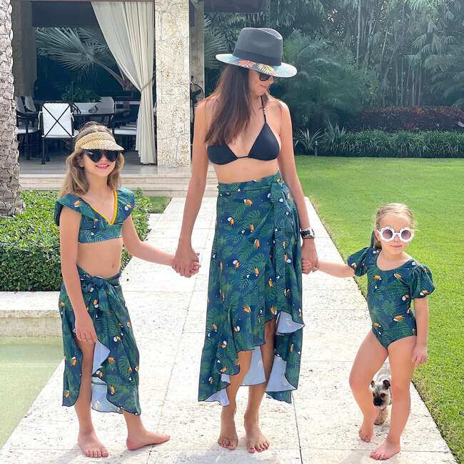 Lola Short Puff Sleeve One-Piece Swimsuit & Hair Band Set, Tropical Toucan - One Pieces - 4