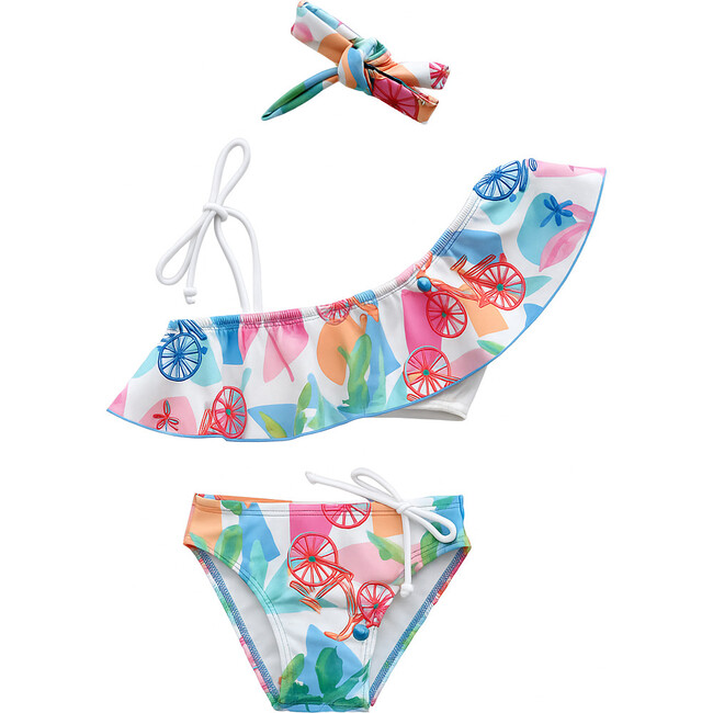 Lia Ruffle One-Shoulder Tie-Bow Bikini & Hair Band Set, Puerto Viejo