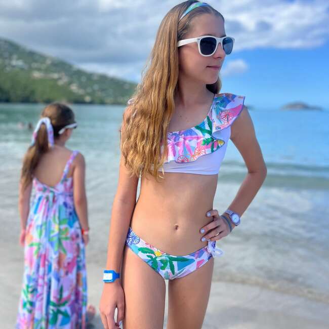 Lia Ruffle One-Shoulder Tie-Bow Bikini & Hair Band Set, Puerto Viejo