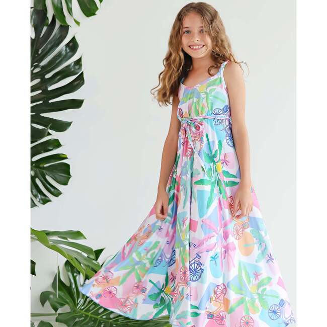 Girls Spaghetti Strap Tie Waist Maxi Dress, Puerto Viejo