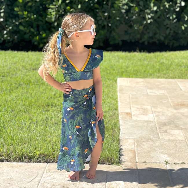 Girls Cover-Up Ruffle Hem Wrap Skirt, Tropical Toucan