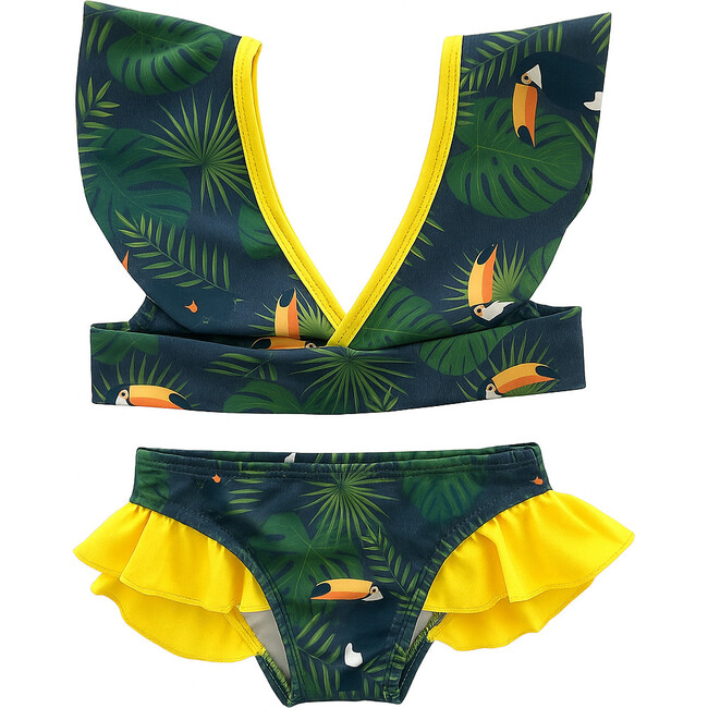 Alessandra V-Neck Ruffle Shoulder Bikini & Hair Band Set, Tropical Toucan