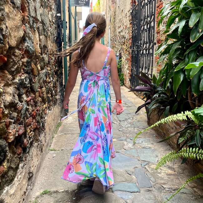 Girls Spaghetti Strap Tie Waist Maxi Dress, Puerto Viejo - Dresses - 4
