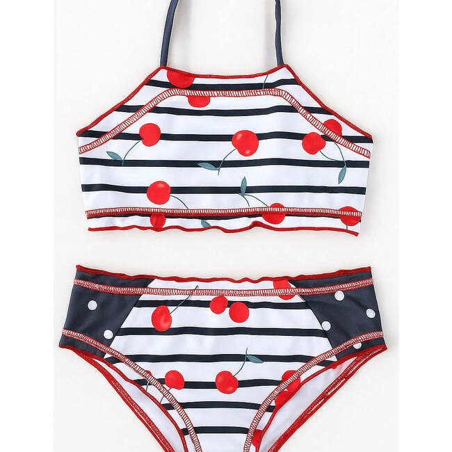 Mila Cherry Top Print Tie Neck UPF 50+ 2-Piece Bikini, Multicolors
