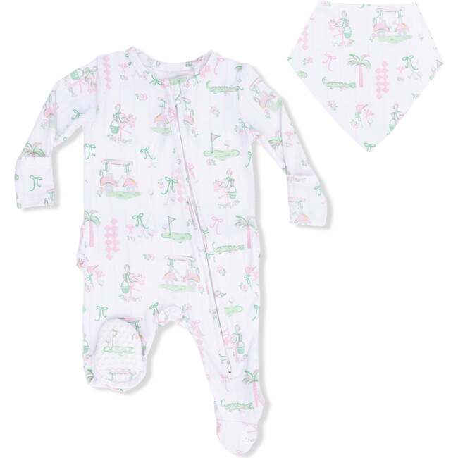 2 Way Ruffle Back Zipper Footie & Bandana Bib Set, Pretty Golf