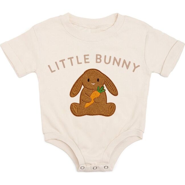 Little Bunny Patch Easter Short Sleeve Romper, Natural