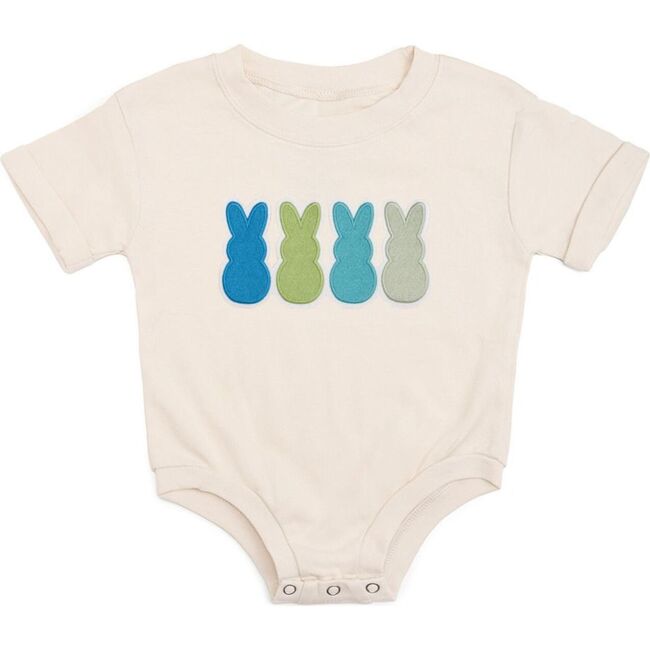 Peeps Embroidered Patch Easter Short Sleeve Romper, Natural