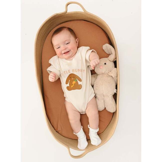 Little Bunny Patch Easter Short Sleeve Romper, Natural