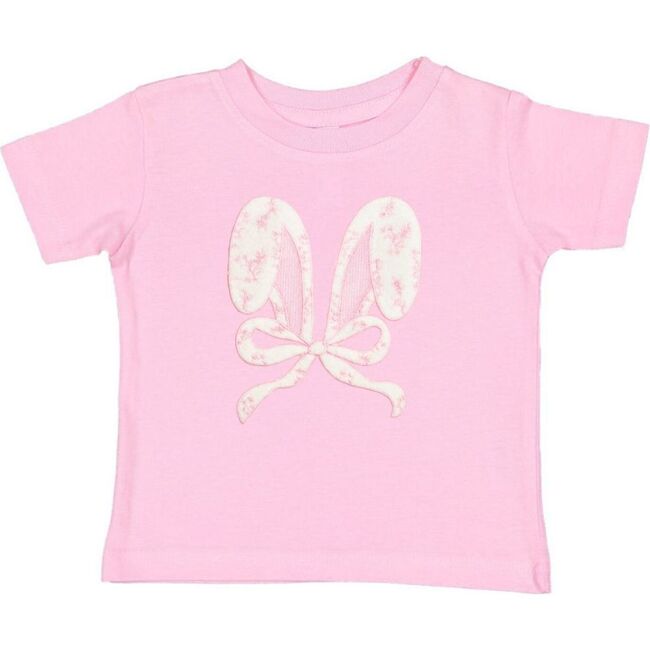 Lace Bunny Bow Patch Easter Short Sleeve T-Shirt, Pink