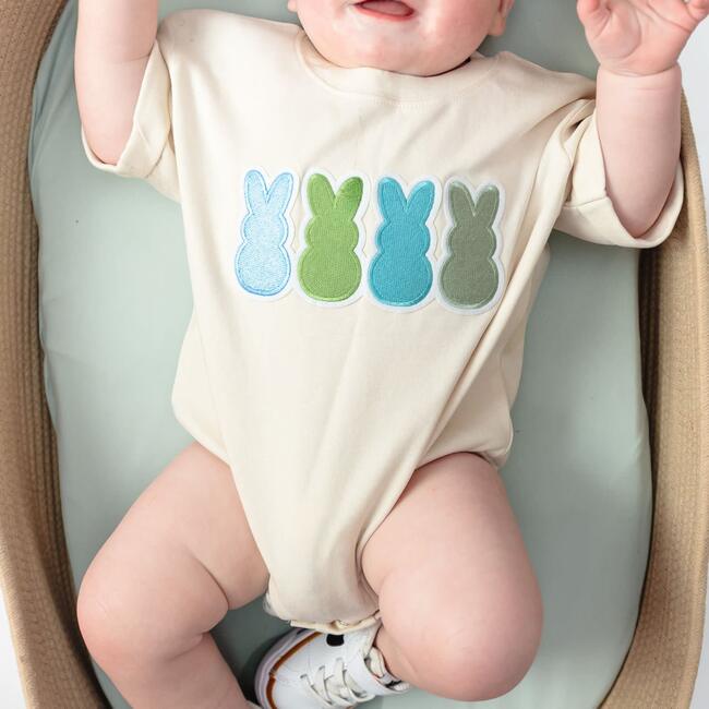 Peeps Embroidered Patch Easter Short Sleeve Romper, Natural - Rompers - 3