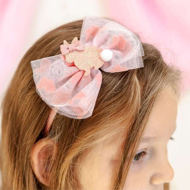 Honey Bunny Easter Tulle Bow Headband, Pink - Hair Accessories - 3