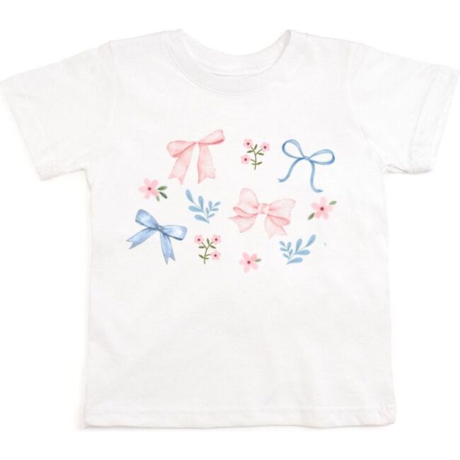 Floral & Bow Watercolor Short Sleeve T-Shirt, White