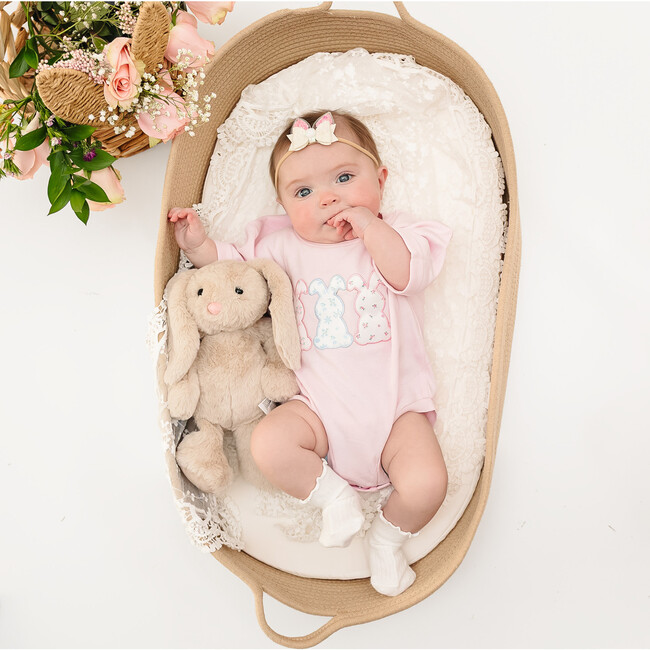 Floral Bunny Patch Easter Short Sleeve Romper, Ballet