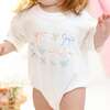 Floral & Bow Watercolor Short Sleeve Romper, White - Rompers - 3