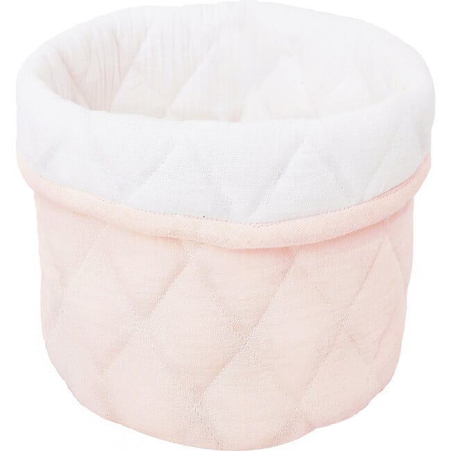 Set of 2 Quilted Muslin Bin, Blush & White - Storage - 1