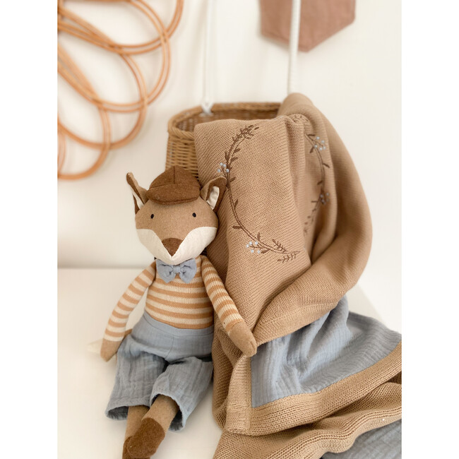 Wreath Double Sided Blanket, Blue and Tan