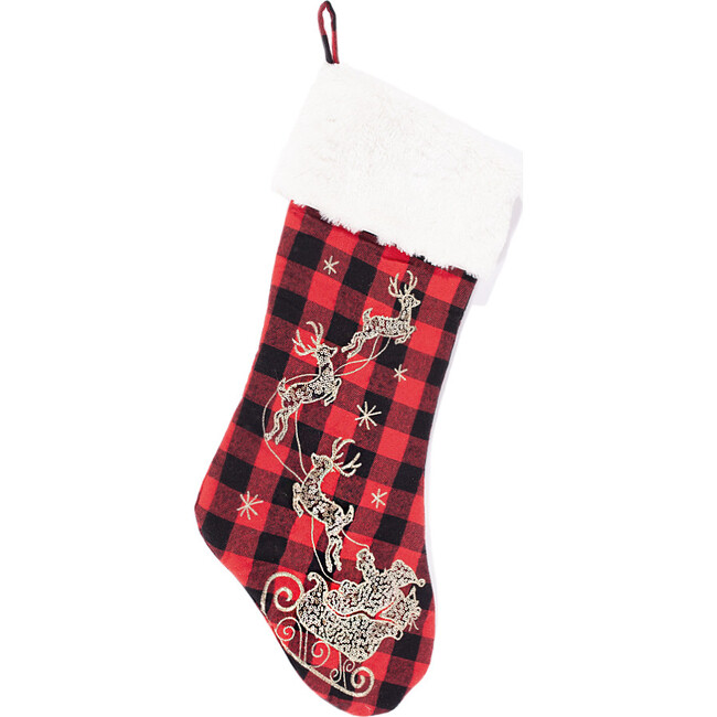 Buffalo Plaid Sequin Santa Christmas Stocking - Stockings - 1