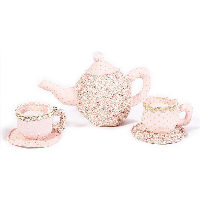 Set of 3 Plush Tea Set, Pink Floral - Play Food - 1
