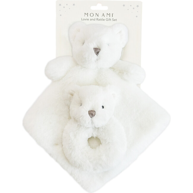 Beaumont Bear Lovie & Rattle Set, White - Rattles - 1