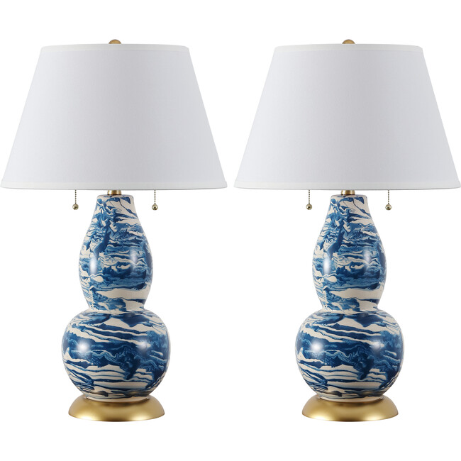 Set of 2 Color Swirls Glass Lamps, Navy