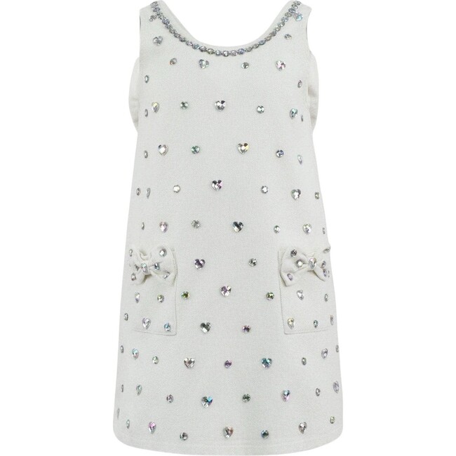 White Crystal Heart Denim Bow Dress