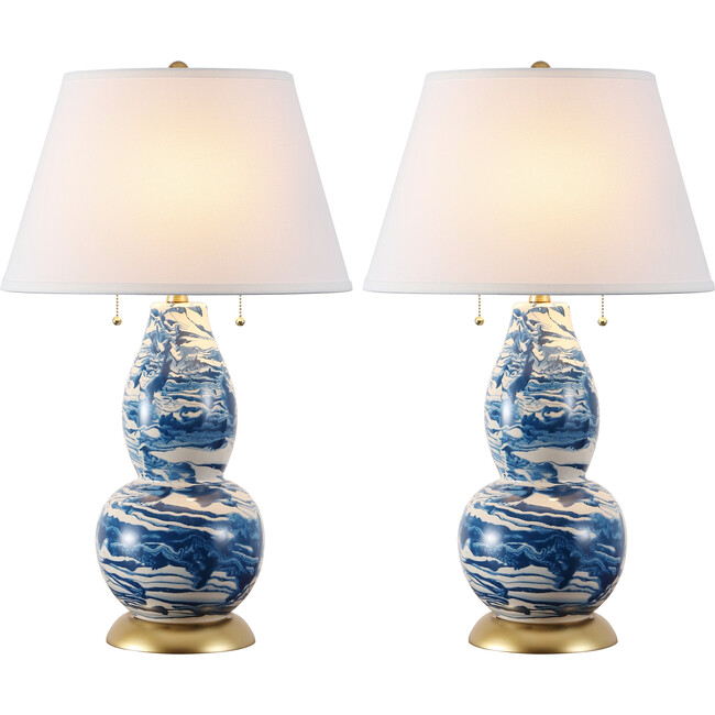Set of 2 Color Swirls Glass Lamps, Navy - Lighting - 3