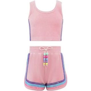 Rainbow Velour Sequin Tank Set, Pink