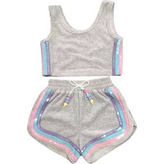 Rainbow Velour Sequin Tank Set, Grey