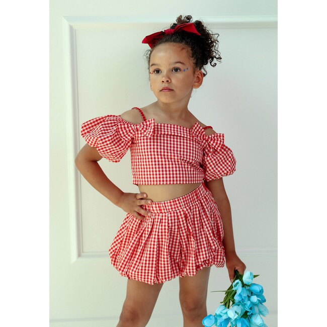 Plaid Bow Bubble Skort Set - Mixed Apparel Set - 4