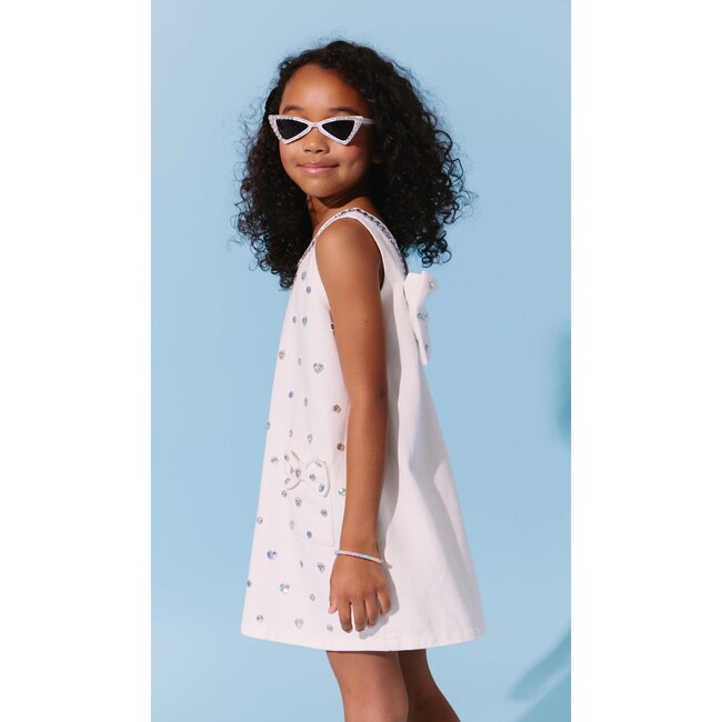 White Crystal Heart Denim Bow Dress - Dresses - 8