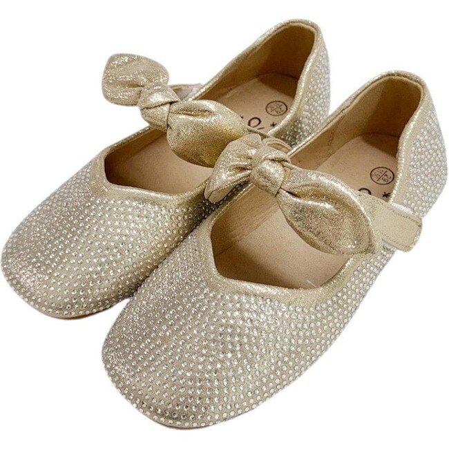 Gold Crystal Bow Ballet Flat