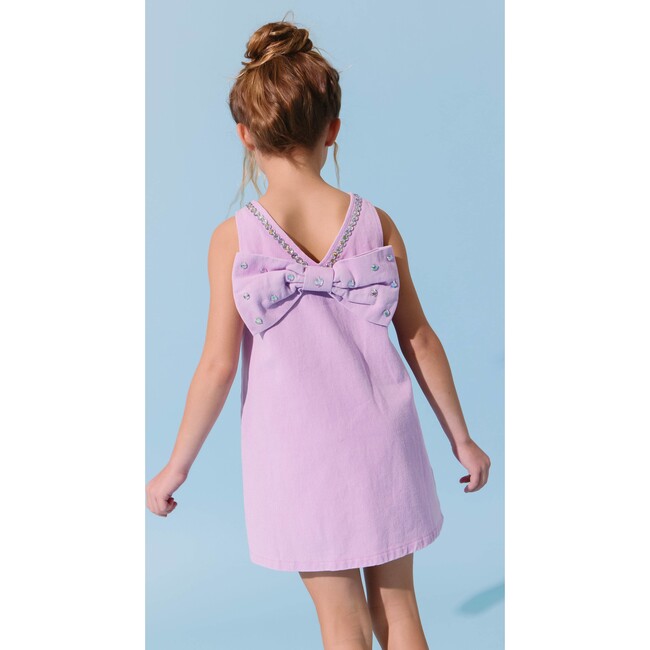Lavender Crystal Heart Denim Bow Dress - Dresses - 5