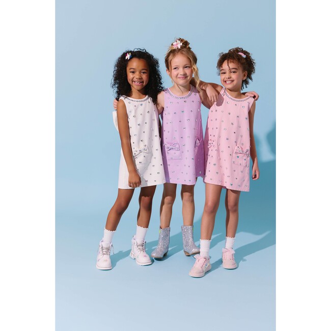 Lavender Crystal Heart Denim Bow Dress - Dresses - 8