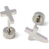 Cross Stud Earrings, Silver - Earrings - 1 - thumbnail
