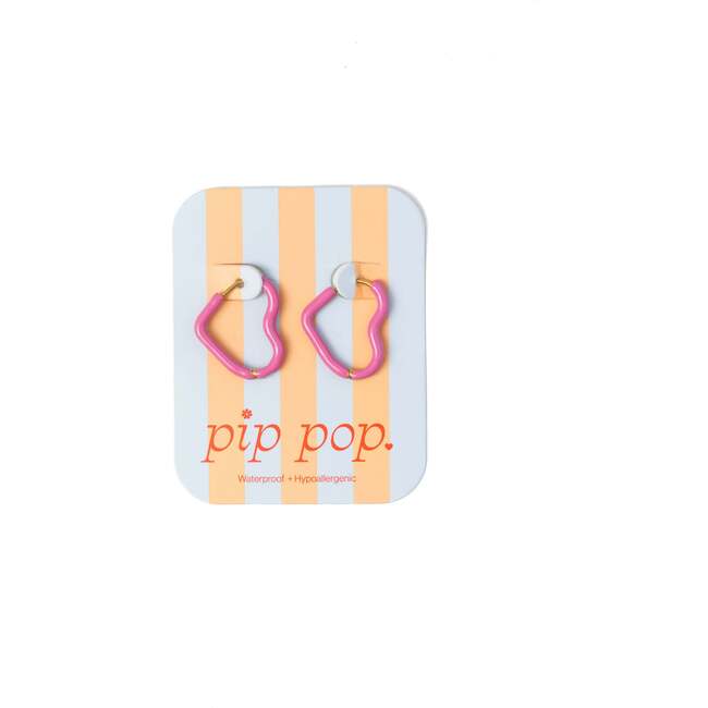 Enamel Heart Hoop, Pink - Earrings - 3