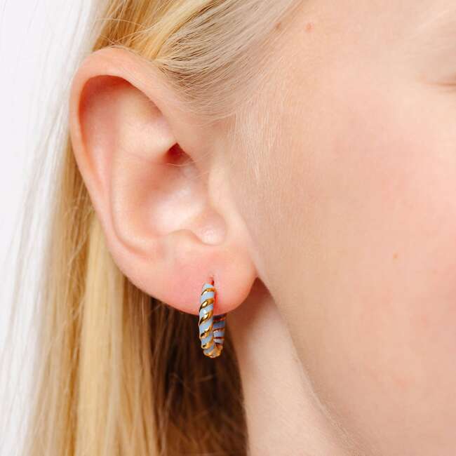 Braided Hoop Earrings, Blue - Earrings - 3