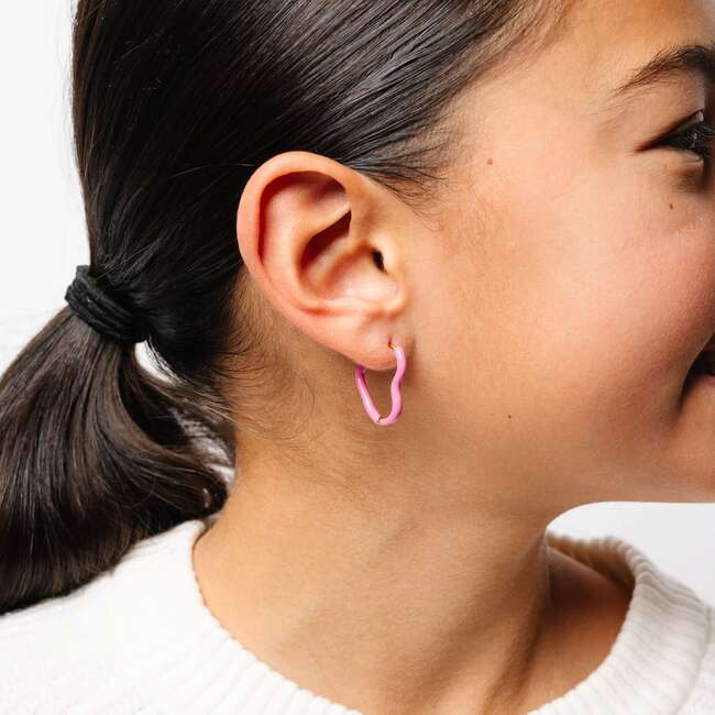 Enamel Heart Hoop, Pink - Earrings - 4