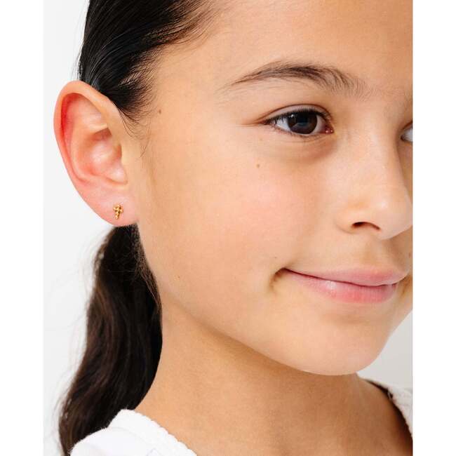 Beaded Cross Earrings, Gold - Earrings - 3