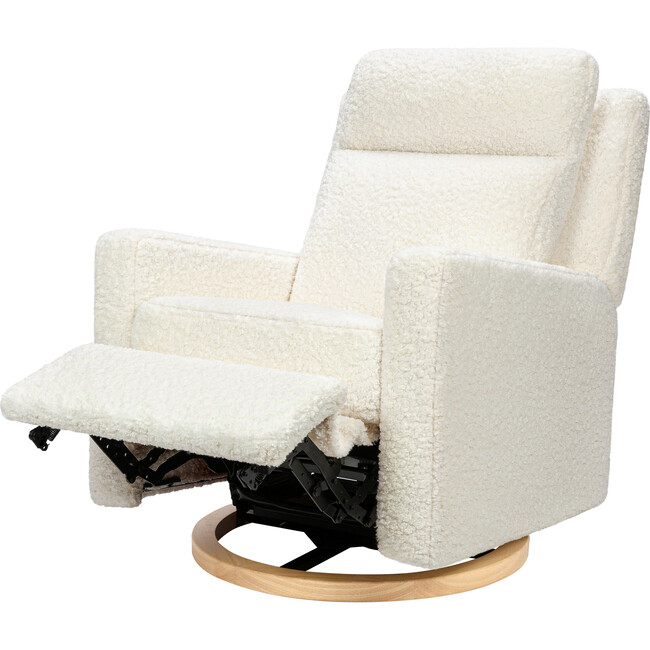 Sigi Pro Power Glider Recliner w/ Power Lumbar in Cream Shearling w/Light Wood Base