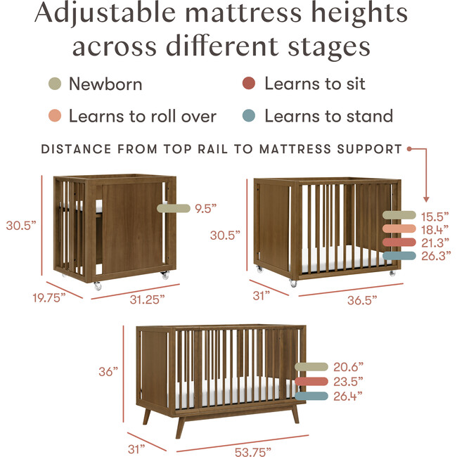 Palma 8-in-1 Convertible All-Stages® Crib w/ Bassinet & Toddler Bed Kits in Natural Walnut - Cribs - 3