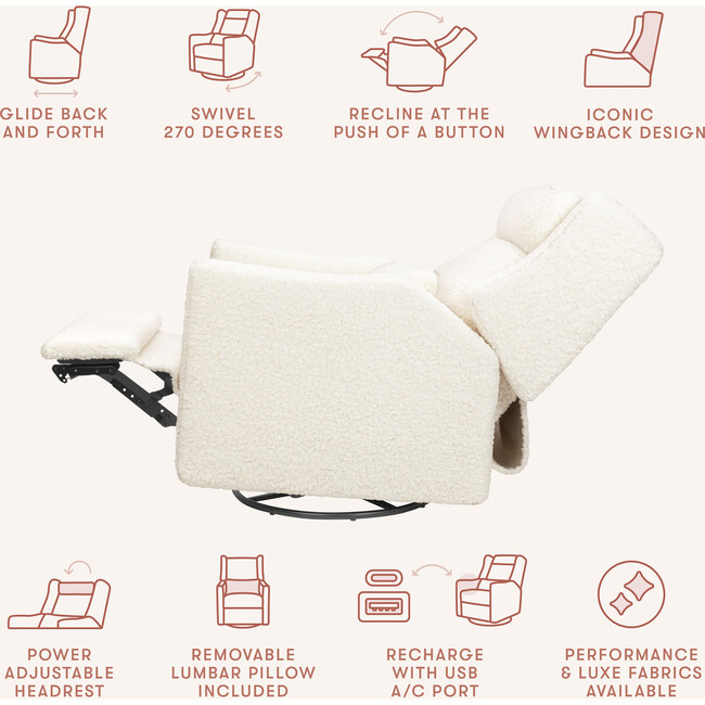 Kiwi Plus Power Glider Recliner w/ Power Headrest in Cream Shearling - Nursery Chairs - 3