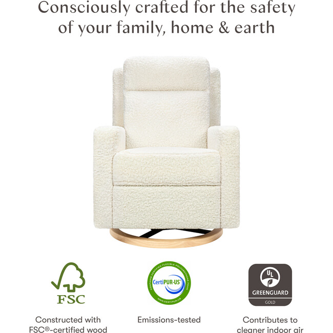 Sigi Pro Power Glider Recliner w/ Power Lumbar in Cream Shearling w/Light Wood Base - Nursery Chairs - 4